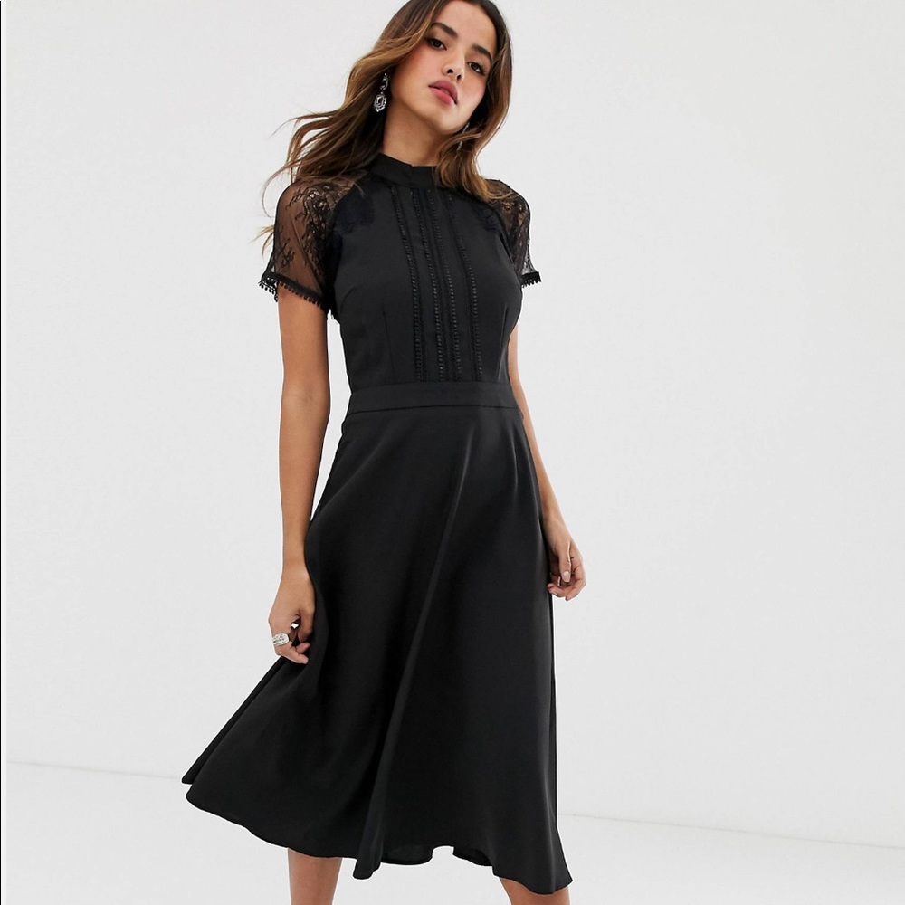 Liquorish a-line lace detail midi dress